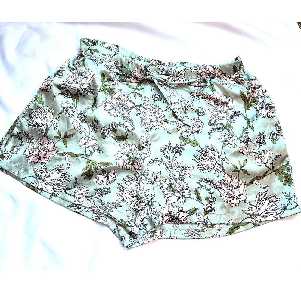 Joie Floral Tie Front Shorts Mint Green Botanical Print Women's Large